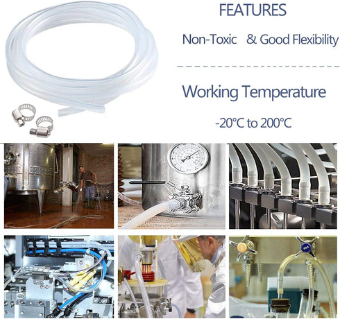 1/2 inch 3/4 inch 1/8 inch 10 Home Brewing and Winemaking Silicone Tubing, ID x OD, Wall - ft, High Temp Food Grade