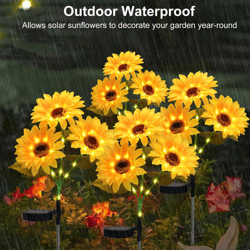 4 Pack echosari Solar Lights Outdoor Waterproof, Sunflower Solar Stake Lights Auto ON/Off Solar Garden Decorative