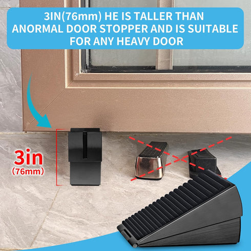 Strongest Adjustable Spring Loaded Large Door Stopper - Heavy Duty Tall Wedge for Bottom of Door