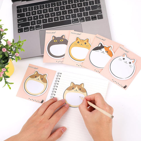 Cobee Cute Cat Sticky Notes, 5 Pack Kawaii Animal Self-Stick Notes, Cartoon Cat Memo Pads, Cute Shapes for Students