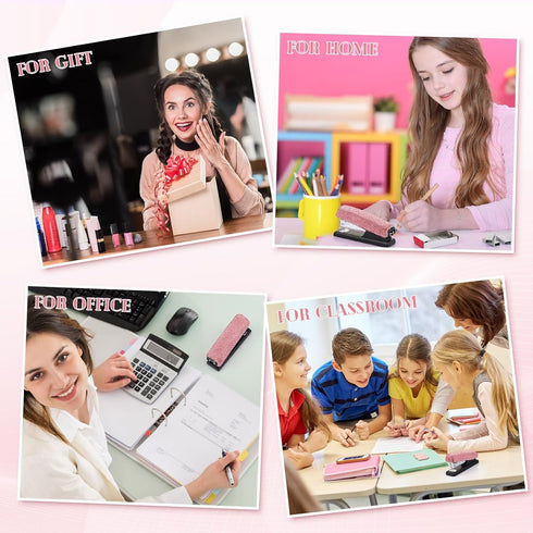 Bling Crystal Stapler (Pink), Sparkly Diamond Stapler, Handmade Clay Rhinestone Machine, Cute Office Stationery Kit
