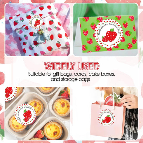 Strawberry Thank You Sticker Labels, 2 Inch Thank You Berry Much for Coming Stickers - 250 Pcs Birthday Party Favors
