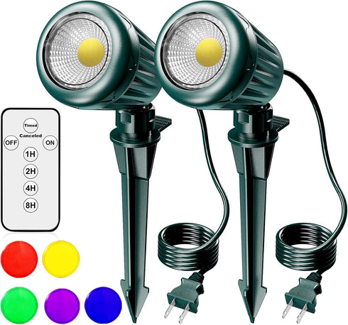 BYQY Christmas Spot Lights Outdoor 2 Pack, 120V Plug-in with Timer Remote Control,
