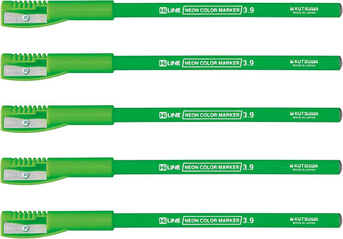 Kutsuwa RF017GR-5P Fluorescent Pencil Markers, Green, Pack of 5