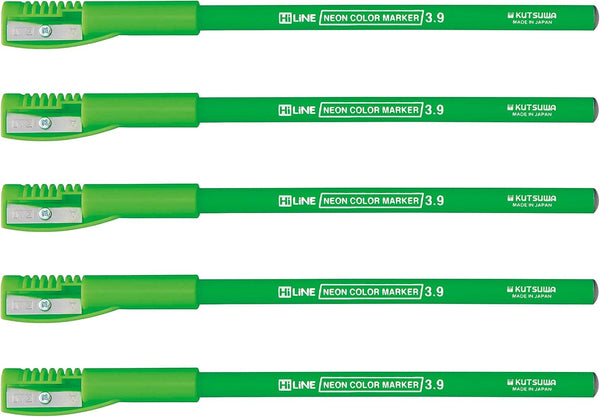 Kutsuwa RF017GR-5P Fluorescent Pencil Markers, Green, Pack of 5