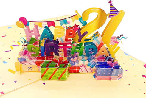 Liif Happy 21st 3D Pop Up Birthday Card, 21 Birthday Card for Him, Her, Son, Daughter | Large Size 8 x 6 inch