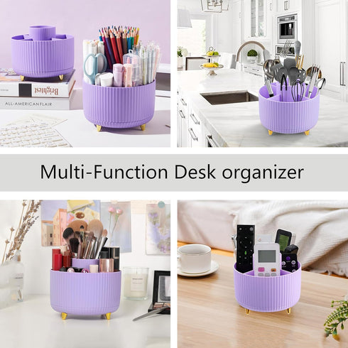 Purple Desk Accessories, Purple Office Supplies 360°Pen Holder Desk Organizers and Accessories with Tape Dispenser, Stapler, Staple Remover, 1000 Staples, Tape, Clips Set, Ruler, Scissor, Pen by Dimonluce