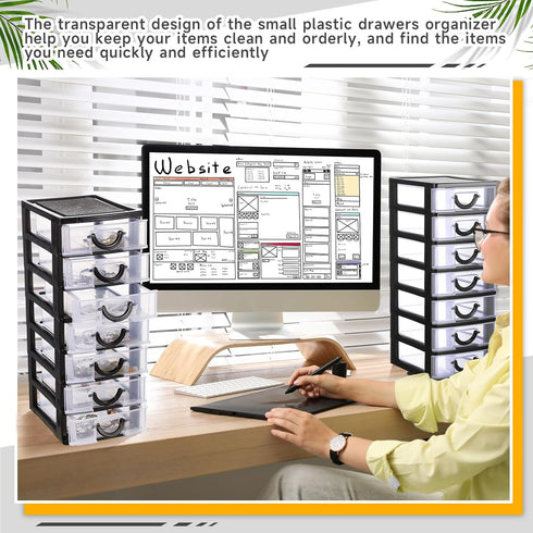 Thyle 2 Pcs Plastic Drawers Organizer, Mini Stackable Storage Organizer Containers for Desktop, Classroom, Black