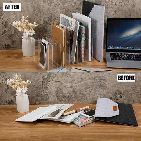 Ctosree Acrylic File Organizer for Desk, Vertical File Holder with 15 Compartments, Desktop Mail Organizer for Home