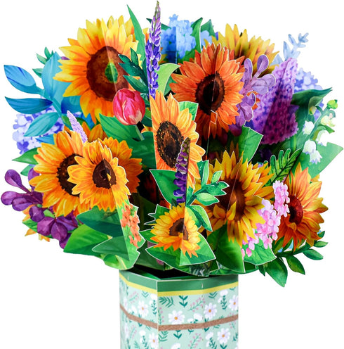Sunflower Pop Up Cards,Paper Flower Bouquet Greeting Cards with Blank Note Card & Envelope, ideal gift for celebrating