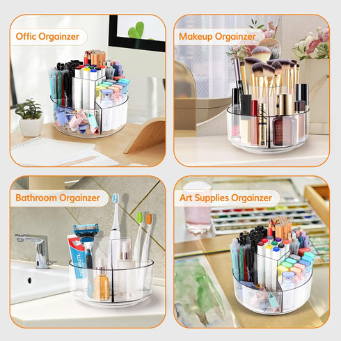 Rotating Pencil Holder for Desk, 5 Slots 360-Degree Spinning Acrylic Organizer for Office, Home, School