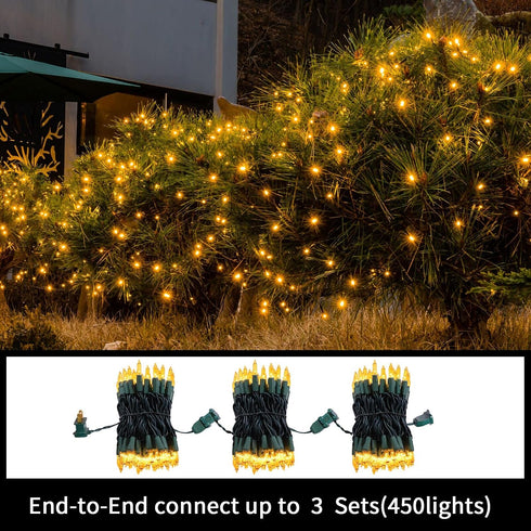 150Lights 31.9ft Bulb Set LAMPHOME Super-Bright Extendable Yellow Christmas Lights Decoration UL Certified Mini String