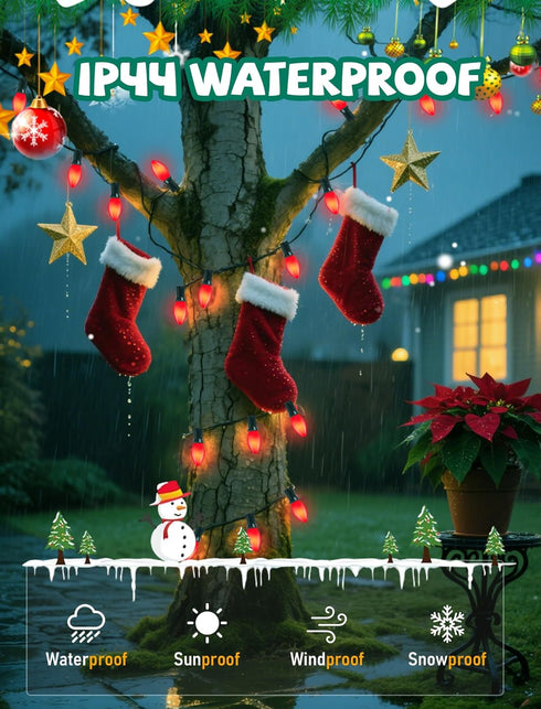 Xingzd 25Ft C7 27 Bulbs, Red Chritsmas Lights Outdoor, Vintage String Lights with Red Baked Incandescent Hanging Patio