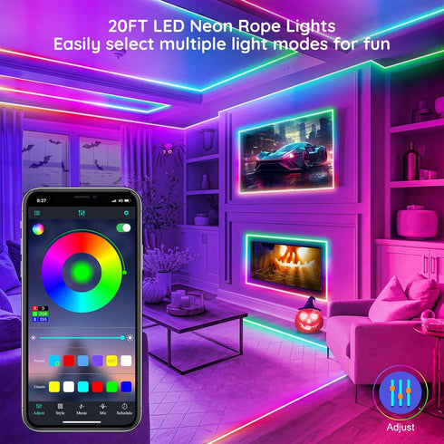 FBZ 20Ft IP65 Led Rope Lights, Flexible Neon Lights Control with App/Remote, Multiple Modes, Outdoor RGB Waterproof
