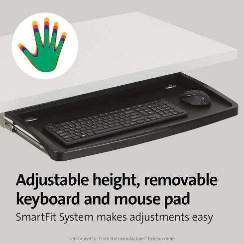 Kensington K60004US Keyboard Tray, Under Desk, Ergonomic Slide-Out, 24.5" x 11.75", Black