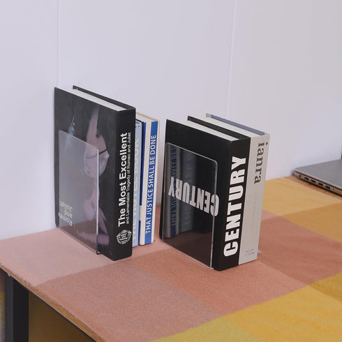 Clear Bookends for Heavy Books - 8pcs Acrylic Book Shelf Organizer for Desk, Plastic Heavy Duty Book Holders