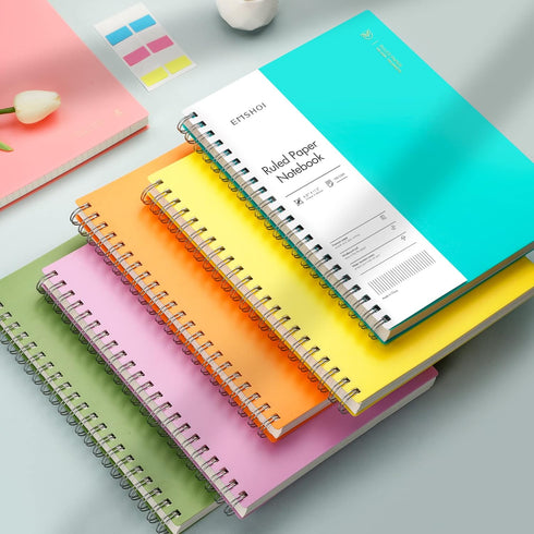 EMSHOI A4 Spiral Notebook - College Ruled, 300 Pages, 11.2" x 8.27", Waterproof Softcover with Sticky Notes (Pink)