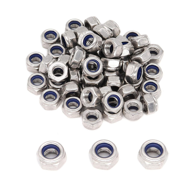 cSeao 60pcs M6 x 1.0mm Nylon Inserted Self Locking Nut, 304 Stainless Steel, Silver Tone