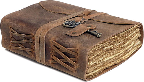 cuero Vintage Leather Journal - Handmade Antique Leather Bound Diary with Deckle Edge Paper, 5x7 Inch, for Men and