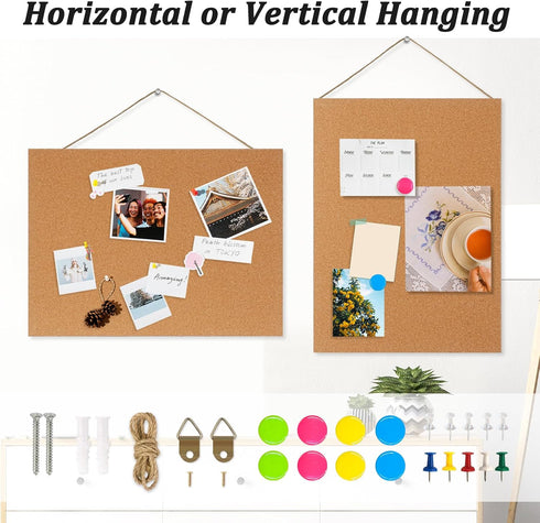 Frameless Cork Board, 16" x 12" Magnetic Bulletin Board with 8 Magnets and 10 Pushpins
