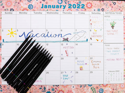 January 2024 to June 2025 Desk Calendar, Large Monthly 18 Months Academic Planner with Floral Design and Magnets