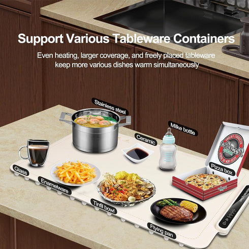 4 10s Qimh Food Warming Mat, Silicone Food Warmer for Parties Buffet, Full Surface Electric Warming Tray with Temps