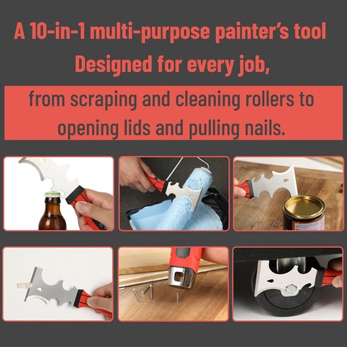 Set, 4 Pack, 4" 5" 6" 10 1 Hammer Spackle Bates- Putty Knife Stainless Steel, & in Multi Purpose Painters Tool, Soft
