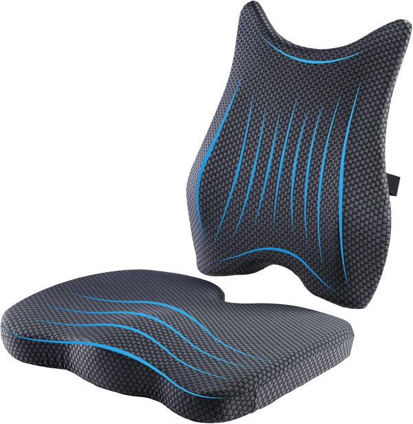 BUFORT Seat Cushion & Lumbar Support Pillow: Memory Foam Chair Pad Back Cushion