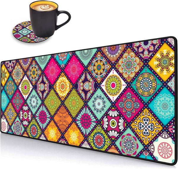 Desk Pad Mat Gaming Mouse Pads Set - XXL Large Mouse Pad with Coasters for Office & Home (31.5"x 11.8")