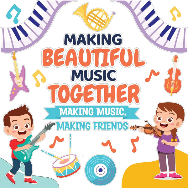 Decorably 24 Pcs Music Bulletin Board Set with Borders, Music Classroom Decorations and Posters
