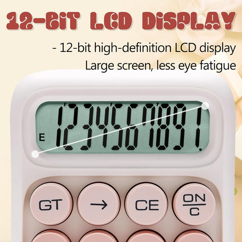 Mechanical Switch Calculator, 12 Digits, Large LCD Display, Pink Gradient Desktop Calculator for Office and School