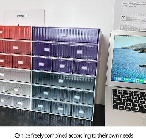 Desk Drawer Organizer, Stackable Plastic Storage for Office Supplies, 2 Compartments (White)