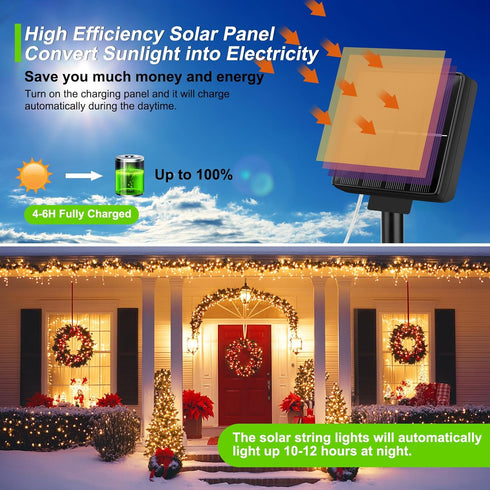 6-Pack 240FT 600LED 8 Brightever Solar String Lights, Total Solar Fairy Lights with Lighting Modes, Solar Lights