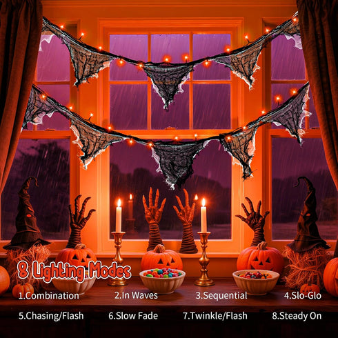 FFZZKJ 8 9.9FT 30LED Orange Lights for Halloween Lights String Garland Black Cloth with Timer Modes Battery