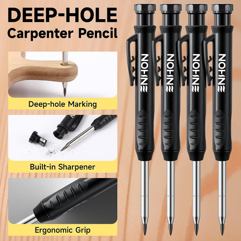 57 Set, Set Enhon Pcs Carpenter Pencils Construction Pencils with Sharpener and Refills, Deep Hole Mechanical Carpenter