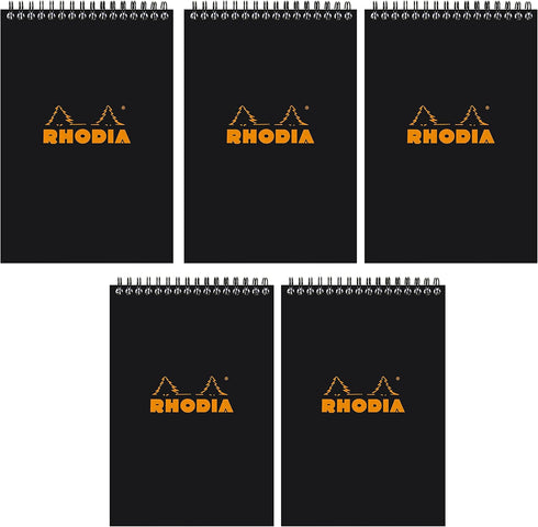 Rhodia Lined Wirebound Notepads, 6 x 8 1/4-Inches, Black (165019C), Pack of 5