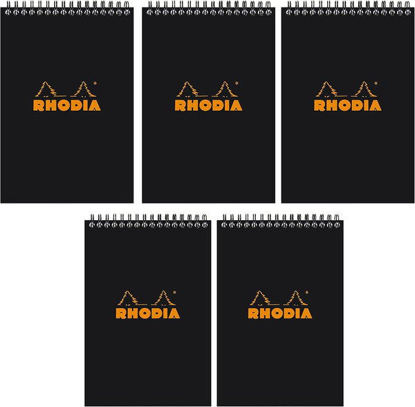 Rhodia Lined Wirebound Notepads, 6 x 8 1/4-Inches, Black (165019C), Pack of 5