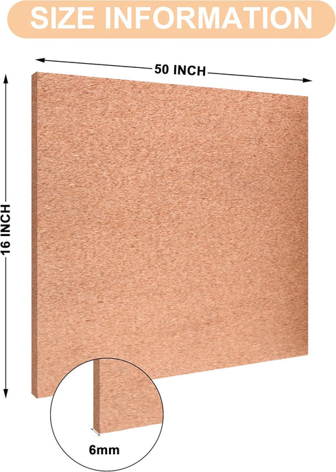 SUNGIFT Cork Board Roll 1/4" Thick, 50"x16" Self-Adhesive Bulletin Boards with 100 Push Pins