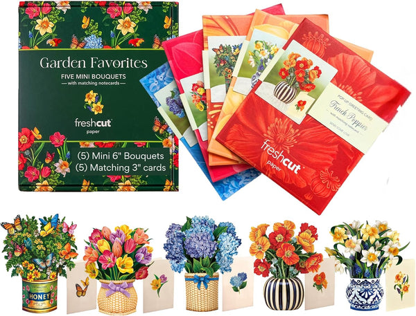 Freshcut Paper Pop Up Cards, Garden Favorites, 6 inch Mini Sized Paper