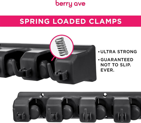 5 1 Combo Slot Broom Holder w/ Self Adhesive Mop Gripper No-Drilling, Wall Mount Tool Organizers For Kitchen, Garage