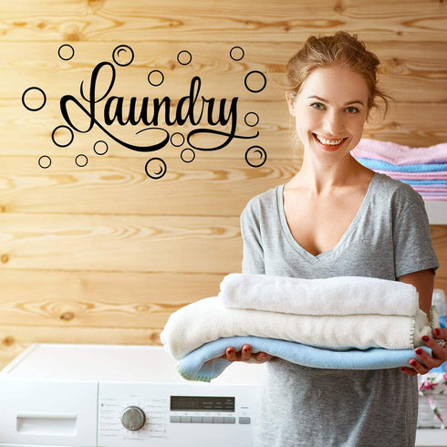 Zonon Laundry Room Decor Decal, Vinyl Wall Decals Quote Wash Dry Sticker for Home Apartment Washing Machine Dryer