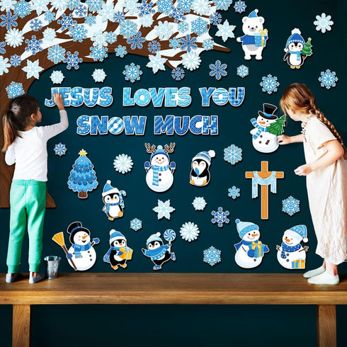 Zonon 114 Pcs Winter Bulletin Board Decorations, Christmas Tree Cutouts for Religious Classroom Decoration Snowflake