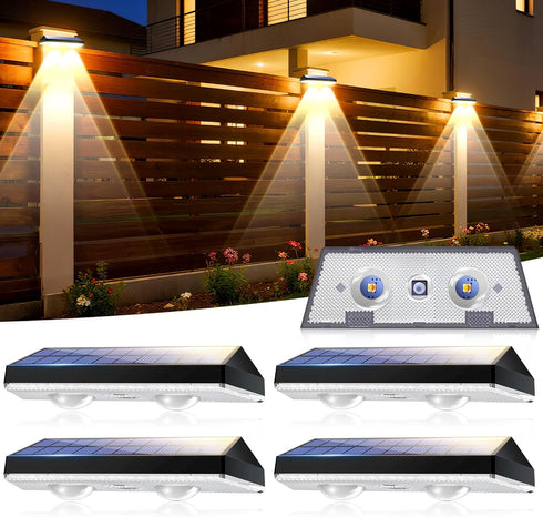 Solar Fence Lights Outdoor, Waterproof LED, 3Lighting Modes (Warm/Neutral/White), SolarPowered Wall Lights