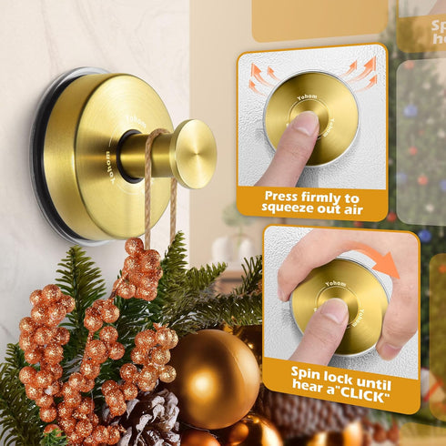 YOHOM Suction Cup Hooks for Shower Bathroom, 2 Golden Hooks for Inside Vacuum Windows