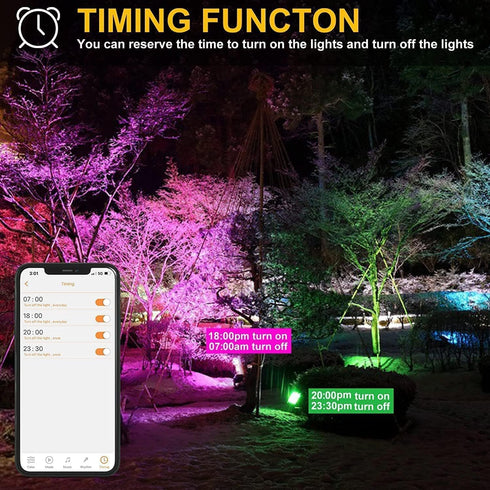 300W 30W IP66 2700K&16 23 2 Pack LED Flood Lights RGB Color Changing Equivalent Outdoor, Bluetooth Smart RGB Floodlight