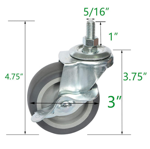 AAGUT 3 Inch TPR Stem Casters, Set of 4, Locking Swivel Replacement for Furniture