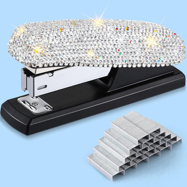 Bling Crystal Stapler - Sparkly Diamond Stapler for Desk, Handmade Clay Rhinestone Cute Office Stationery
