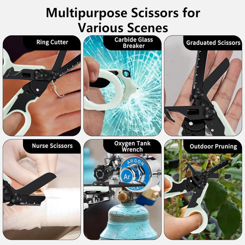 6 1 in Multi-function Trauma Shears with Strap Cutter and Glass Breaker, with Luminous Holster, Stainless Steel