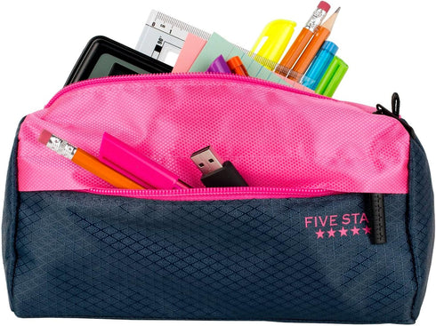 Five Star Pencil Pouch, 9-Pocket Storage Organizer for School Supplies, Navy/Pink (505600B-ECM)