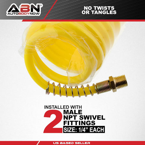 ABN Recoil Hose, 1/4in x 50ft Portable Polyurethane Coil Hose for Air Compressor